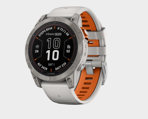 Garmin fēnix 7 Pro Sapphire Solar, Multisport GPS Smartwatch, Built-in Flashlight, Solar Charging Capability, Fog Gray/Ember Orange